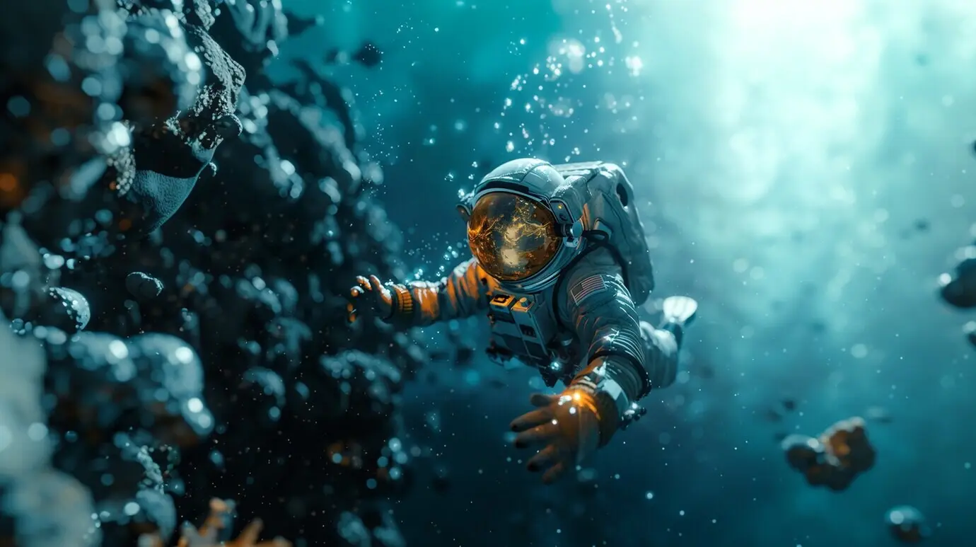 Ein Astronaut beim Tauchen im Ozean